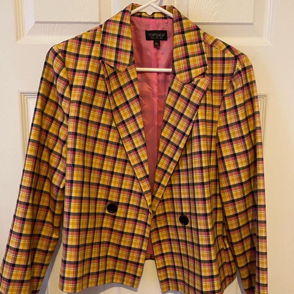TOPSHOP Cropped Plaid Blazer Sz 8